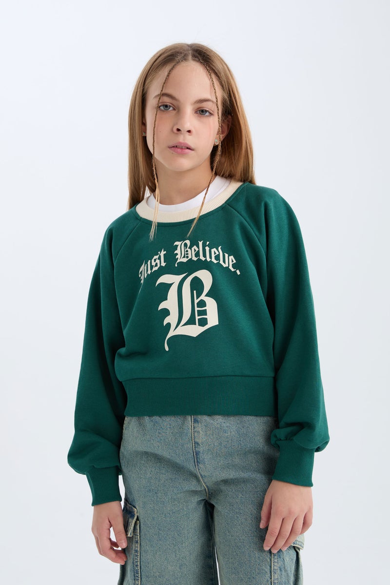 DeFacto Girl Relax Fit Printed Soft Furry Inside Sweatshirt - Image 4