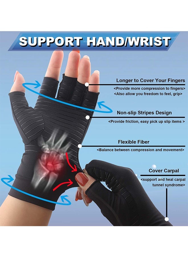 Fingerless Copper Compression Gloves Arthritis Pain Relief Hand Support Gloves for Men Women Carpal Tunnel Rheumatoid Tendonitis Relief Suitable for Daily Work Sports Rehabilitation Typing(Size L) - Image 2