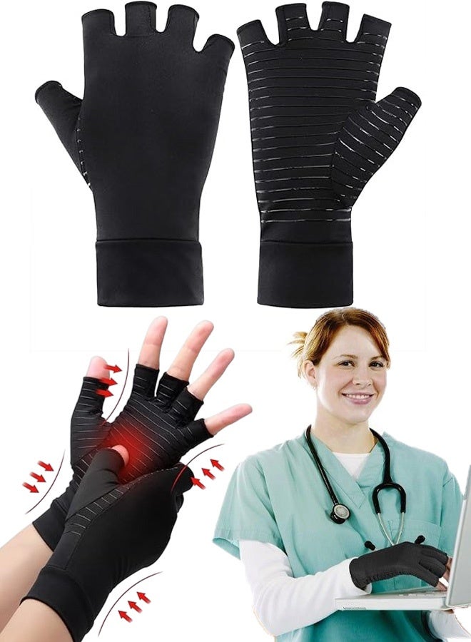 Fingerless Copper Compression Gloves Arthritis Pain Relief Hand Support Gloves for Men Women Carpal Tunnel Rheumatoid Tendonitis Relief Suitable for Daily Work Sports Rehabilitation Typing(Size L) - Image 1