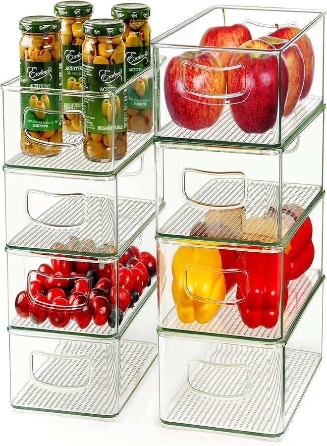 Snazzy Set Of 8 Refrigerator Organizer Bins (4 Large u0026 4 Medium sizes) - Stackable Fridge Organizer, Clear Plastic Storage Bins for Kitchen, Pantry, Freezer, Cabinets, Linen Closets - Image 1