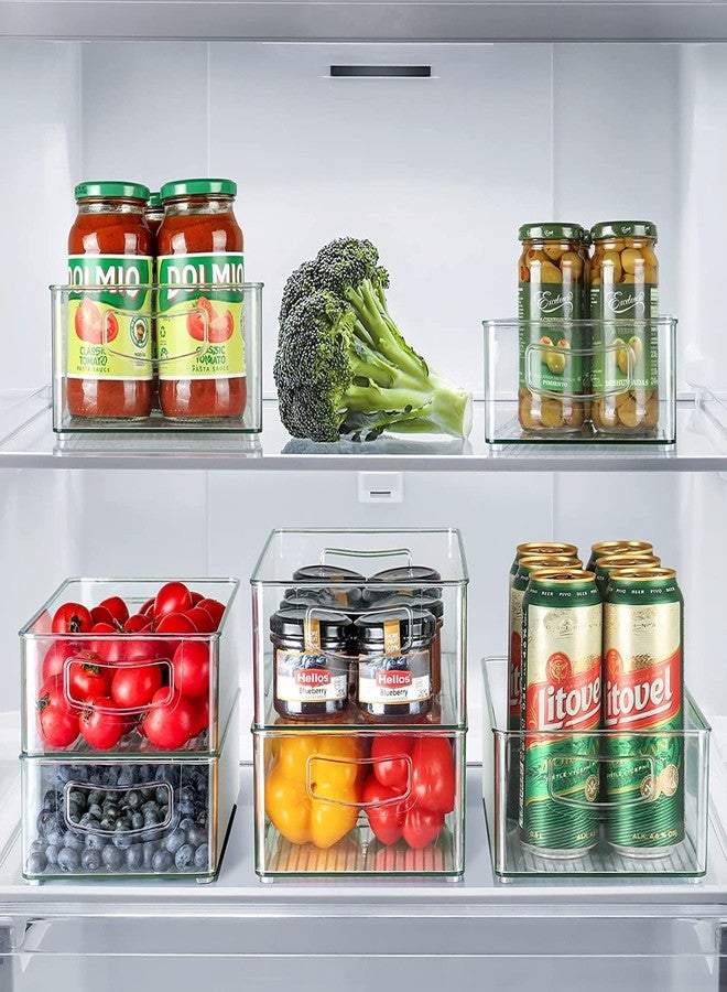 Snazzy Set Of 8 Refrigerator Organizer Bins (4 Large u0026 4 Medium sizes) - Stackable Fridge Organizer, Clear Plastic Storage Bins for Kitchen, Pantry, Freezer, Cabinets, Linen Closets - Image 2