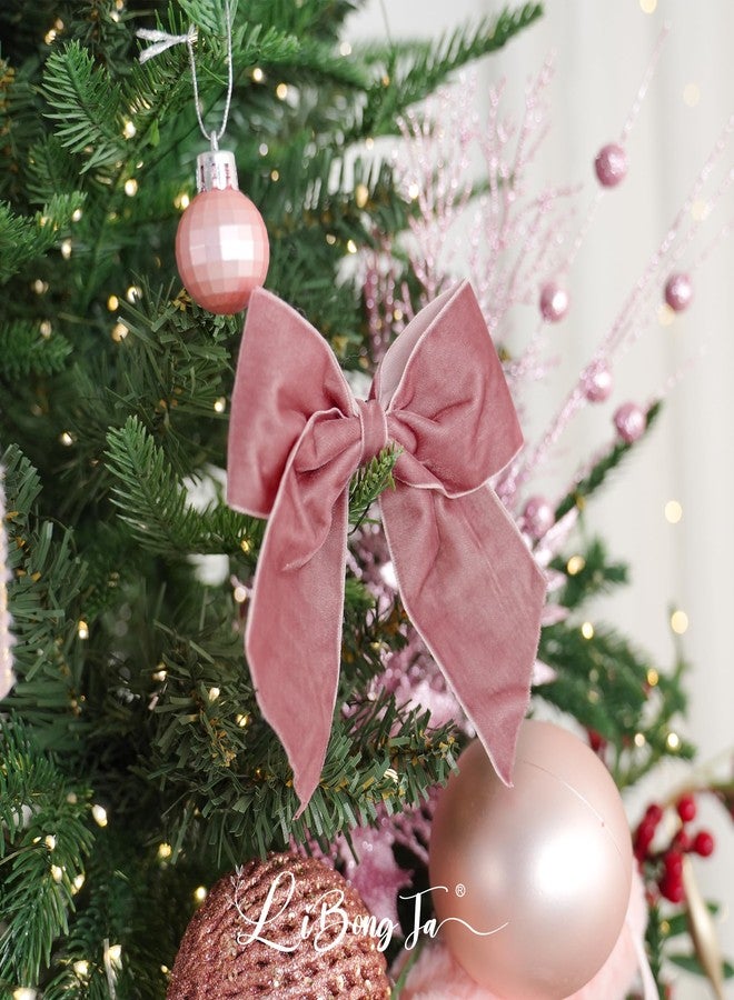 LiBongTa 12 PCs Dusty Rose Velvet Ribbon Bow 5'' Pre Tied Bows, Pink Valentines Day Bows for Tree, Party Favor, Gift Wrapping, Premade Vintage Velvet Bow for Wreaths, Bouquets, Treat Bag - Image 5