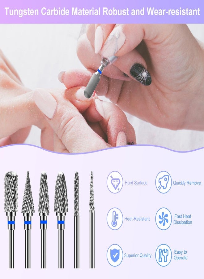 CGBE Nail Drill Bits, 6 Piece Nail Drill Bit Grinding Heads Carbide Machine Accessories for Manicure Remove Acrylic or Hard Gel Polygel, 3/32 Inch Professional Bits for Nail Cutter - Medium - Image 2