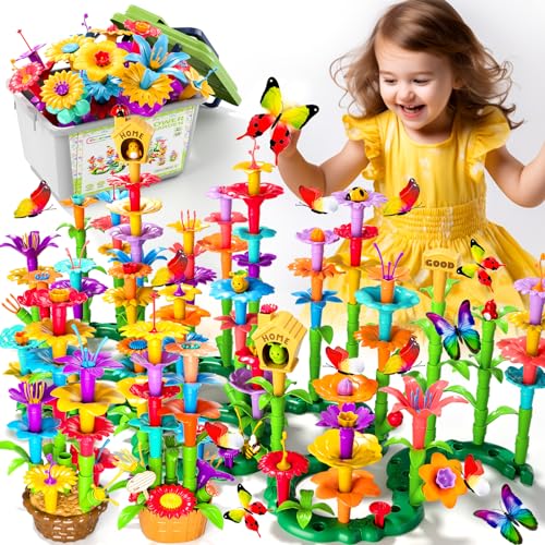 Doloowee 238Pcs Flower Garden Building Toys for Girls 3 4 5 6 7 Year Old Upgrade DIY Building Stacking Toys STEM Preschool Educational Toddler Toys Brain Development Kindergarten Kids Toy - Image 1