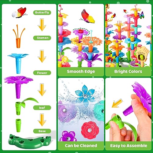 Doloowee 238Pcs Flower Garden Building Toys for Girls 3 4 5 6 7 Year Old Upgrade DIY Building Stacking Toys STEM Preschool Educational Toddler Toys Brain Development Kindergarten Kids Toy - Image 5