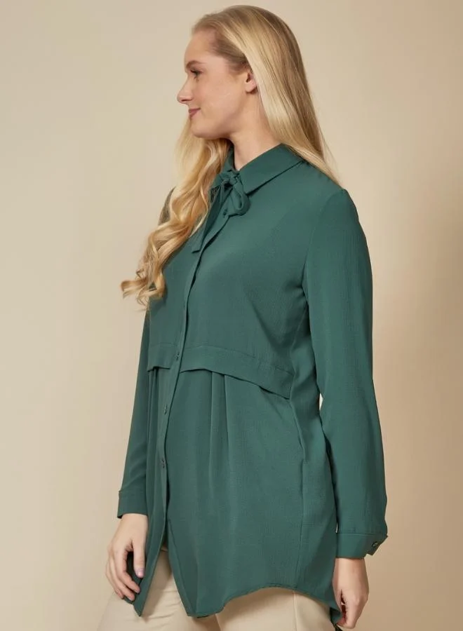 Hoxton Gal Green Oversized Long Sleeve Shirt