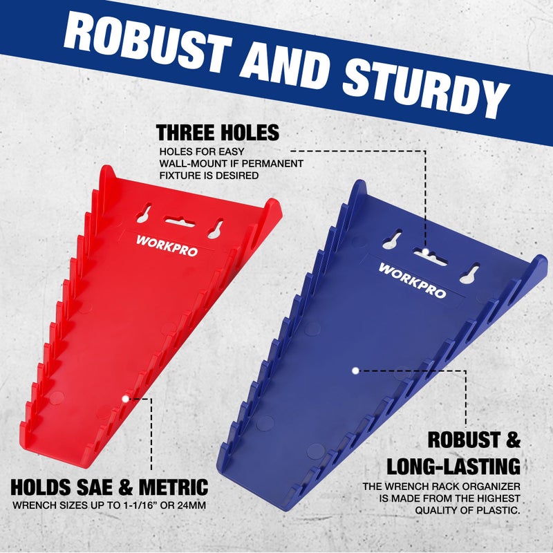 WORKPRO 2-Pack Magnetic Wrench Organizer, 12-Piece Wrench Holder Set for Tool Box Drawer, Wrenches Rack Tool Trays SAE(1/4" - 15/16") and Metric(6mm-24mm) - Image 4