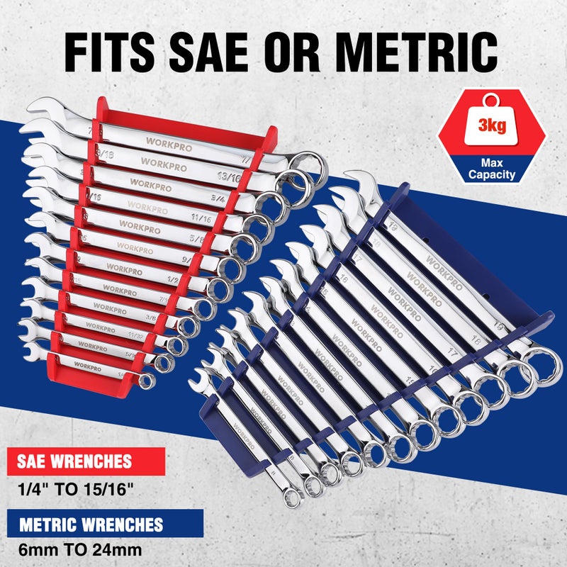 WORKPRO 2-Pack Magnetic Wrench Organizer, 12-Piece Wrench Holder Set for Tool Box Drawer, Wrenches Rack Tool Trays SAE(1/4" - 15/16") and Metric(6mm-24mm) - Image 5