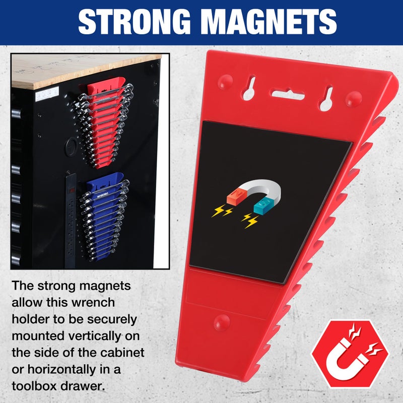 WORKPRO 2-Pack Magnetic Wrench Organizer, 12-Piece Wrench Holder Set for Tool Box Drawer, Wrenches Rack Tool Trays SAE(1/4" - 15/16") and Metric(6mm-24mm) - Image 2