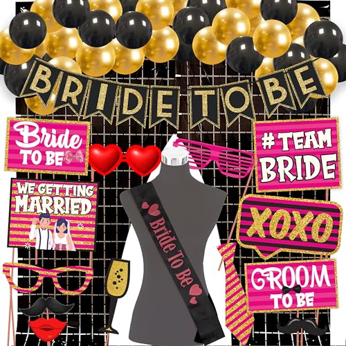 Wobbox Bachelorette Party Decoration Items| Bachelorette Party Photo Booth Props For Wedding Selfie, Bachelorette Banner&Sash With Colorful Balloons, Bachelorette Party Decoration Kit- 36 Pcs (FP2703) - Image 1