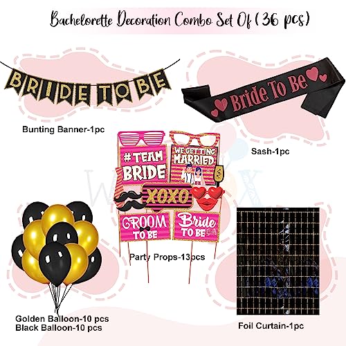 Wobbox Bachelorette Party Decoration Items| Bachelorette Party Photo Booth Props For Wedding Selfie, Bachelorette Banner&Sash With Colorful Balloons, Bachelorette Party Decoration Kit- 36 Pcs (FP2703) - Image 2
