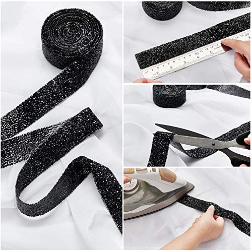 Dowarm 3 Yards Rhinestone Ribbon, Rhinestone Ribbon Roll, Bling Hotfix Rhinestones Mesh Wrap, Sewing Rhinestone Trim for Wedding Party Decoration (Black, 1.0CM / 0.39inch Width) - Image 5