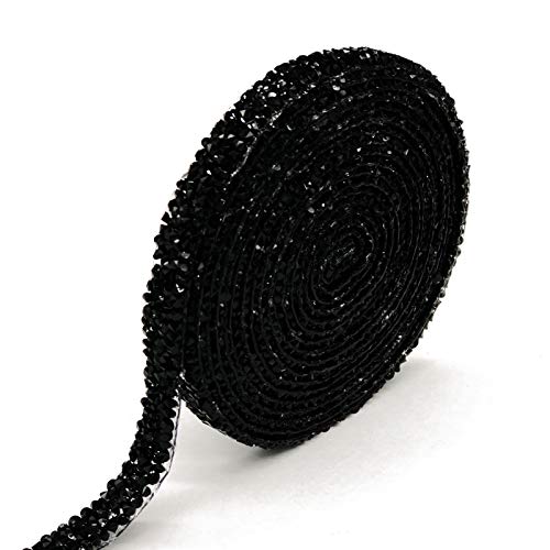 Dowarm 3 Yards Rhinestone Ribbon, Rhinestone Ribbon Roll, Bling Hotfix Rhinestones Mesh Wrap, Sewing Rhinestone Trim for Wedding Party Decoration (Black, 1.0CM / 0.39inch Width) - Image 1