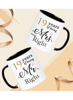 SHOP NEW ARRIVALS 19 Year Anniversary Coffee Mugs Set of 2, 19 Years of Being Mr Right/Mrs Always Right, 19th Wedding Anniversary Decorations Gifts Presents Cups for Couple Parents Grandparents  - Image 2