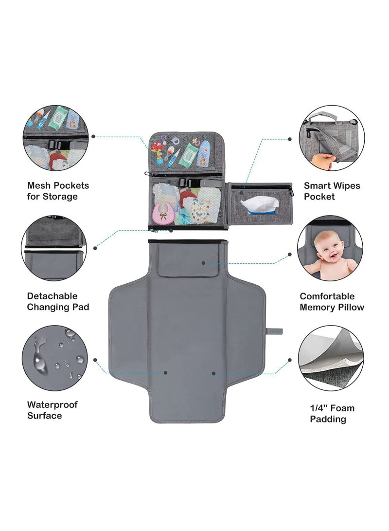 Portable Diaper Changing Pad, Baby Changing Mat with Smart Wipes Pocket, Waterproof Changing Station Kit, Foldable Changing Pad for Baby Shower, Travel, Walking  - Image 2