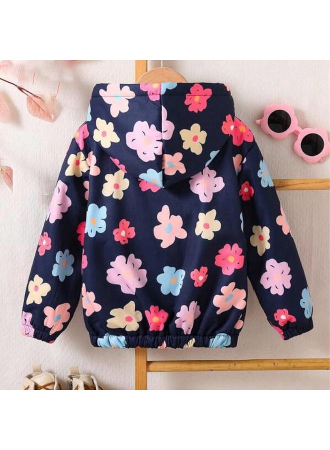 جاكيت بناتي مبطن فرو ناعم – تصميم زهري لطيف بخامة دافئة ومريحة مع غطاء رأس – مثالي لأيام البرد - تلبيض ضيق - Image 2