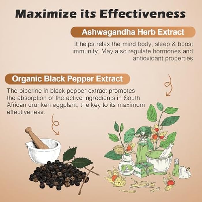 OMOGS Organic Ashwagandha, Pure Herb Extract, Added Black Pepper, High Absorption, for Boosts Energy, Sleep, Focus, Stress Relief.& Immune Support, Non-GMO, 90 Vegetable Capsules - Image 3