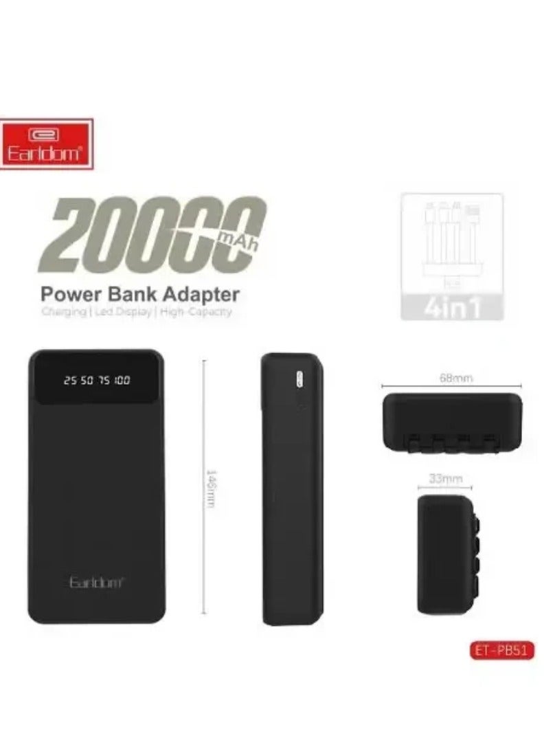 Earldom ET-PB51 Power Bank 20000mAh, High Capacity Portable Charger with Dual USB Ports, Fast Charging Technology, LED Display, Compact Design for Smartphones, Tablets, Laptops – Reliable, Efficient & Ready for On-the-Go Use - Image 3