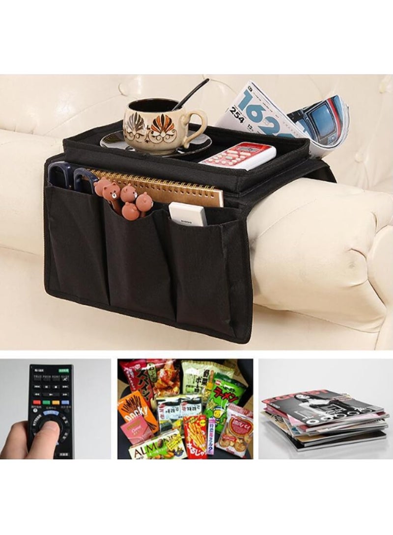 Sofa Armrest Organizer With A Top Tray Chair Arm TV Remote Holder for Recliner Couch Armchair Caddy Bedside Storage Pockets Bag for Cellphone Tablet Book Magazines Holder Pouch  - Image 3