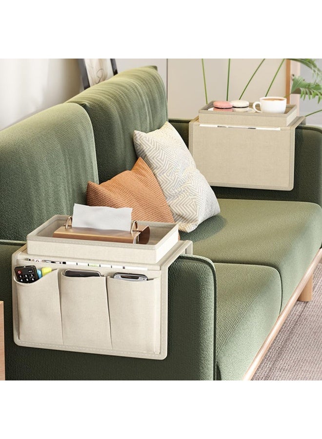 Sofa Armrest Organizer With A Top Tray Chair Arm TV Remote Holder for Recliner Couch Armchair Caddy Bedside Storage Pockets Bag for Cellphone Tablet Book Magazines Holder Pouch  - Image 2