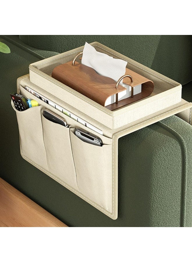 Sofa Armrest Organizer With A Top Tray Chair Arm TV Remote Holder for Recliner Couch Armchair Caddy Bedside Storage Pockets Bag for Cellphone Tablet Book Magazines Holder Pouch  - Image 1