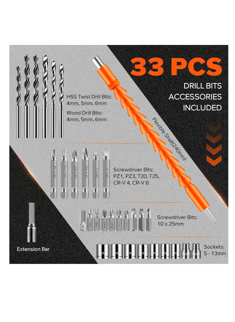 Generic Cordless Drill Set, 48V Electric Drill with Drill/Screwdriver Bits, 2 Variable Speeds, 25+1 Torque Setting Battery Power Drilling Driver for Plastic, Wood, Metal, Screws (blue)  - Image 2