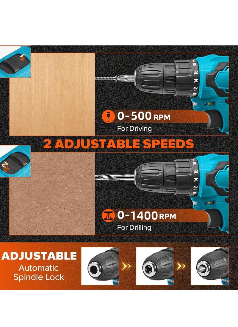 Generic Cordless Drill Set, 48V Electric Drill with Drill/Screwdriver Bits, 2 Variable Speeds, 25+1 Torque Setting Battery Power Drilling Driver for Plastic, Wood, Metal, Screws (blue)  - Image 3
