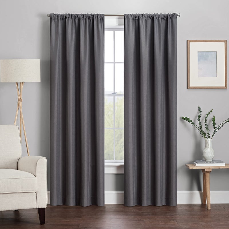 ECLIPSE Kendall Modern Blackout Thermal Rod Pocket Window Curtain for Bedroom or Living Room 1 Panel 42 X 63 Charcoal