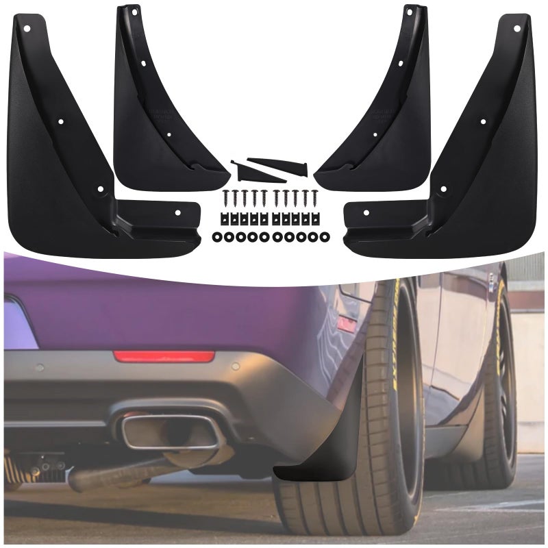 WildWell Mud Flaps Splash Guards for 20152024 Dodge Challenger Accessories Replace OEM 82214141 82214142 Challenger Front Rear Fender Flaps 4Pcs Black