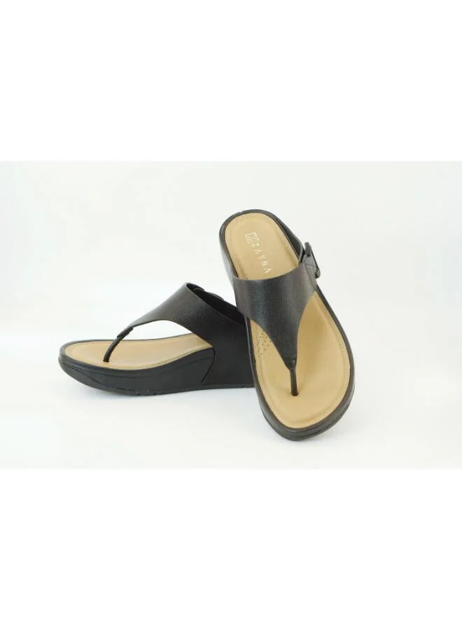Zayna 221-368 Zayna Women's Adjustable Thong Wedge Slip on 25ABT101 Black