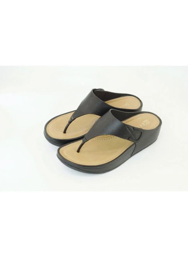 Zayna 221-368 Zayna Women's Adjustable Thong Wedge Slip on 25ABT101 Black