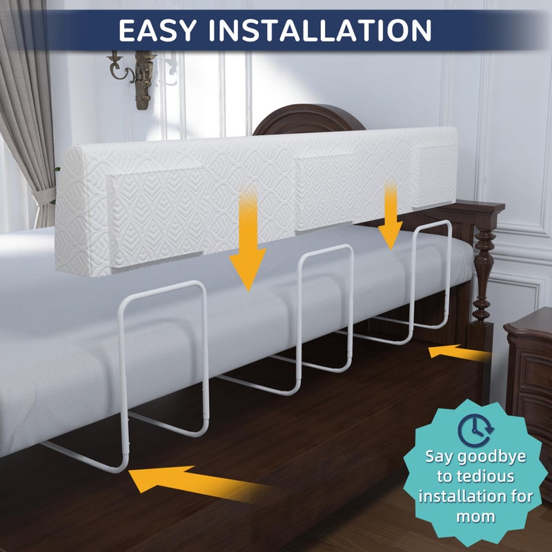 FigTime Bed Bumper for Toddlers, Foam Bed Rail for Toddlers, Toddler Bed Rail Bumper, Soft Safety Bed Guard Rail for Kids, Bed Side Rail for Twin, Full, Queen & King Beds (White, 51", 3-Bracket) - Image 4