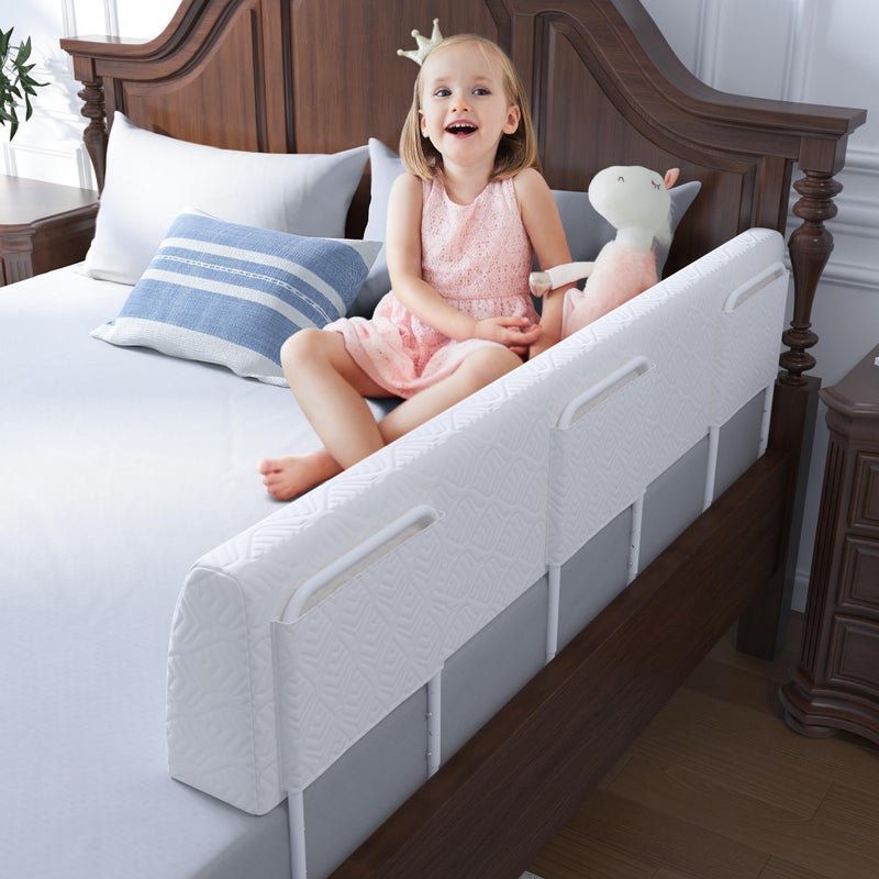 FigTime Bed Bumper for Toddlers, Foam Bed Rail for Toddlers, Toddler Bed Rail Bumper, Soft Safety Bed Guard Rail for Kids, Bed Side Rail for Twin, Full, Queen & King Beds (White, 51", 3-Bracket) - Image 1
