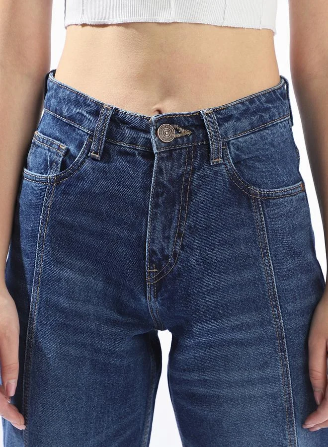 HIGH STAR Women Barrel Fit High-Rise Light Fade Cotton Jeans
