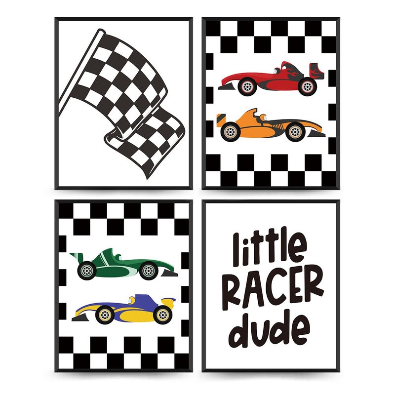Plkmn Race Car Room Decor For Boys Little Racer Dude 8x10 Art Print Buffalo Plaid Decor - Image 1