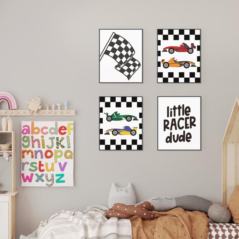 Plkmn Race Car Room Decor For Boys Little Racer Dude 8x10 Art Print Buffalo Plaid Decor - Image 2