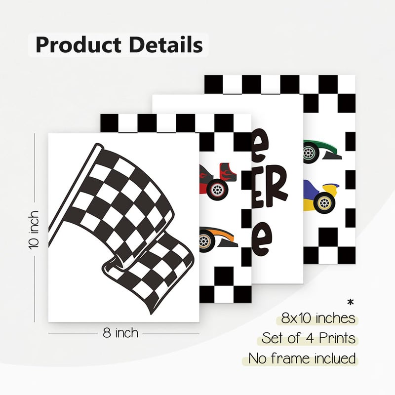 Plkmn Race Car Room Decor For Boys Little Racer Dude 8x10 Art Print Buffalo Plaid Decor - Image 5