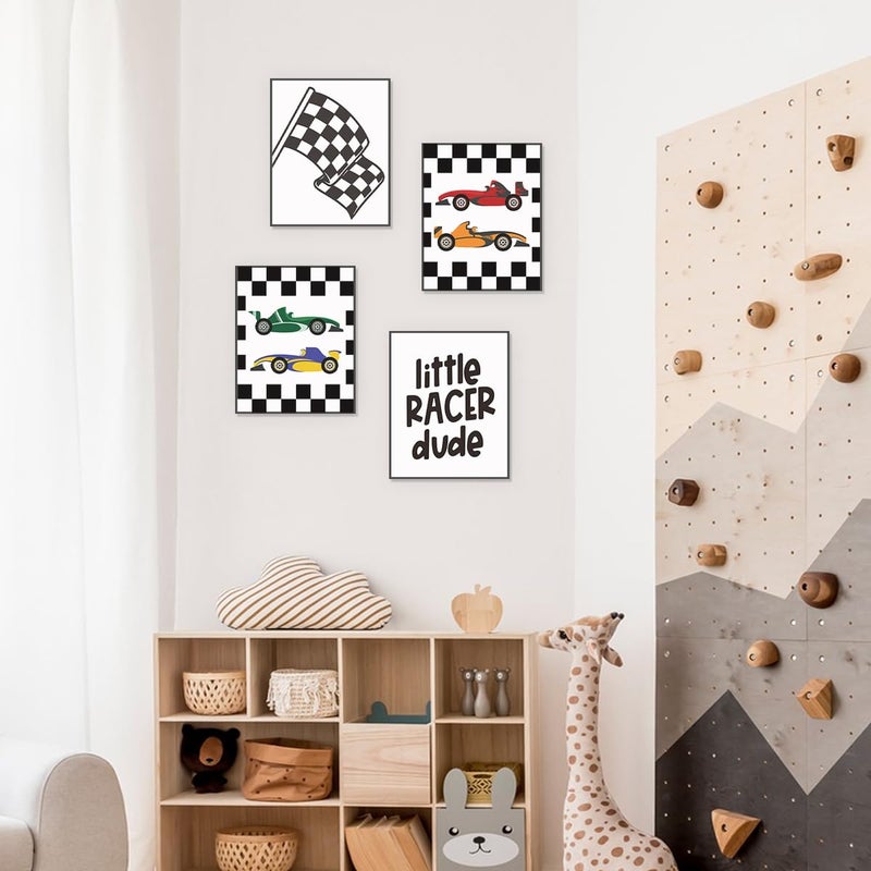 Plkmn Race Car Room Decor For Boys Little Racer Dude 8x10 Art Print Buffalo Plaid Decor - Image 4