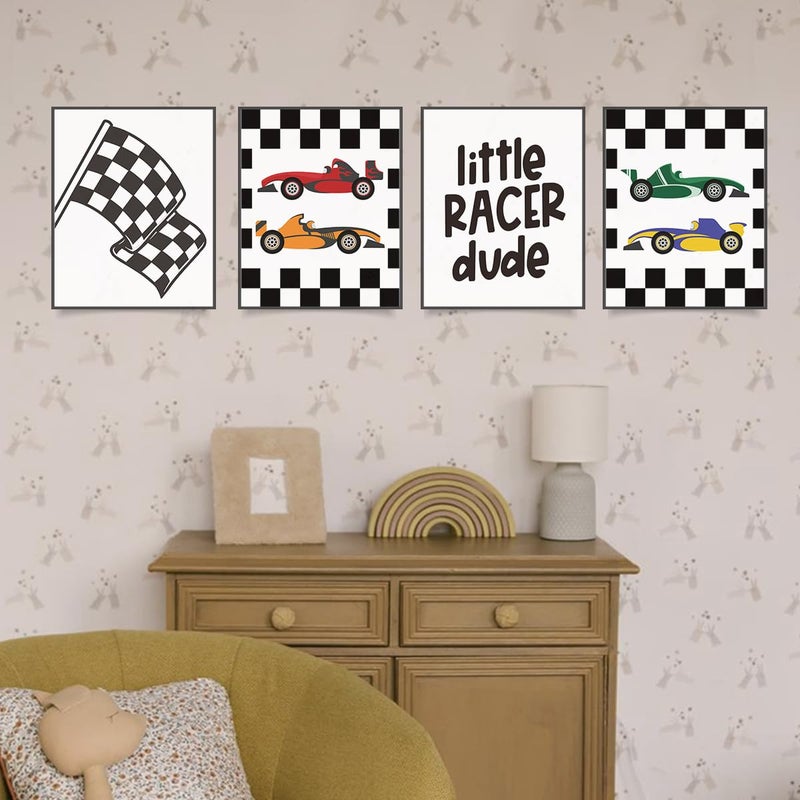 Plkmn Race Car Room Decor For Boys Little Racer Dude 8x10 Art Print Buffalo Plaid Decor - Image 3