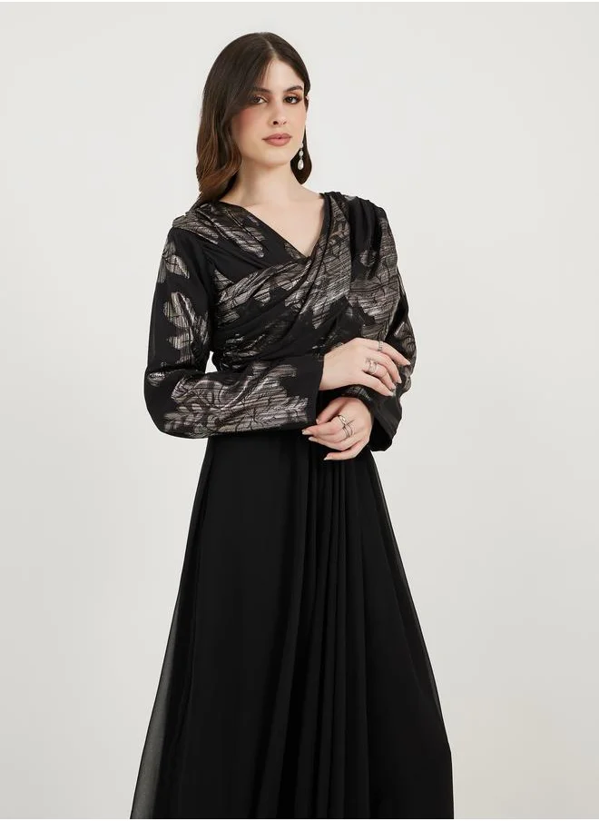 مكسيم كريشن Maxim Creation Foil Panel Print Draped Maxi Dress