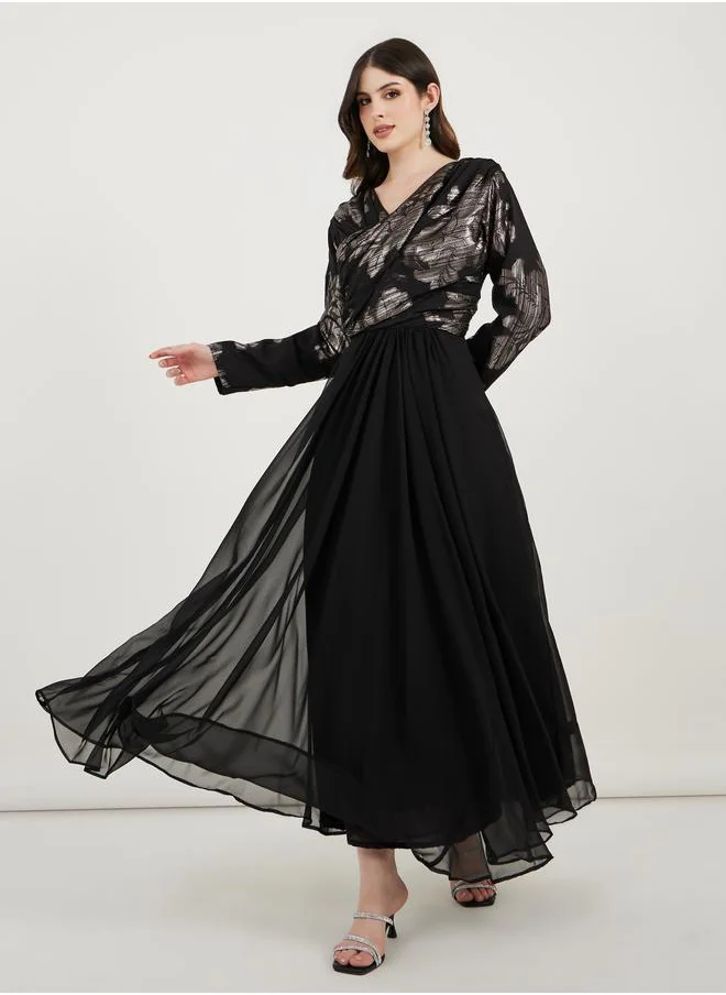 مكسيم كريشن Maxim Creation Foil Panel Print Draped Maxi Dress