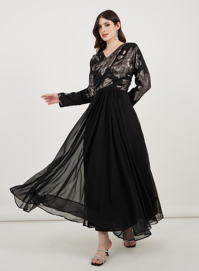 Take Two Foil Panel Print Draped Maxi Dress - Image 1