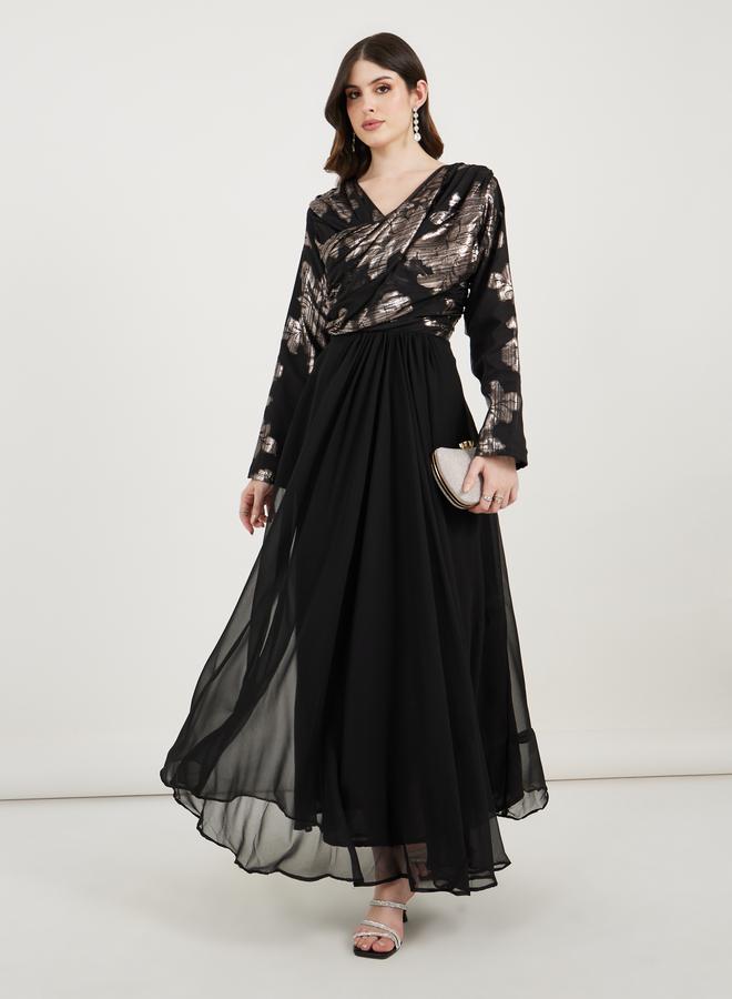 Take Two Foil Panel Print Draped Maxi Dress - Image 3
