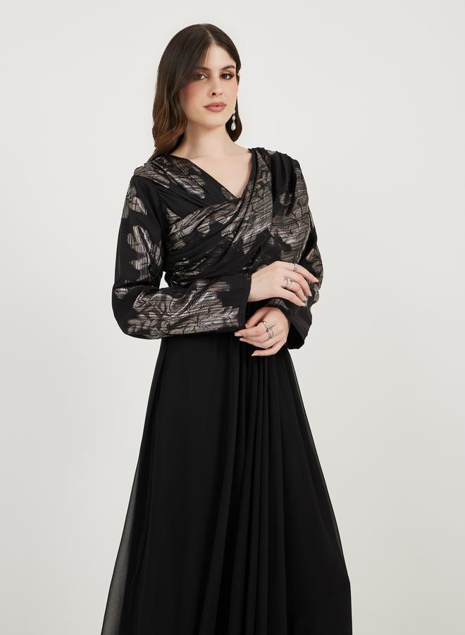 Take Two Foil Panel Print Draped Maxi Dress - Image 2