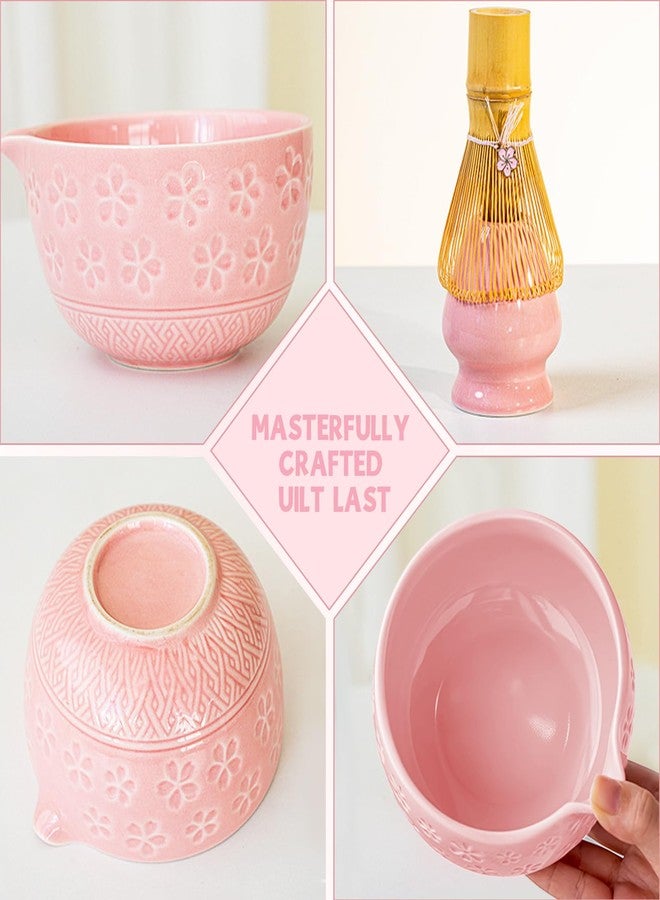 amusediy 8 Pcs Matcha Whisk Set: Pink Matcha Tea Set Includes Ceramic Bowl, Whisk and Holder, Bamboo Scoop, Scoop Rest, Sifter and Tea Towel - Matcha Making Kit for Matcha Lovers - Image 5