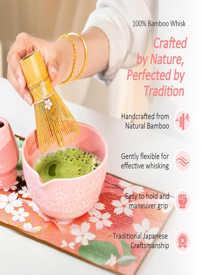 amusediy 8 Pcs Matcha Whisk Set: Pink Matcha Tea Set Includes Ceramic Bowl, Whisk and Holder, Bamboo Scoop, Scoop Rest, Sifter and Tea Towel - Matcha Making Kit for Matcha Lovers - Image 3