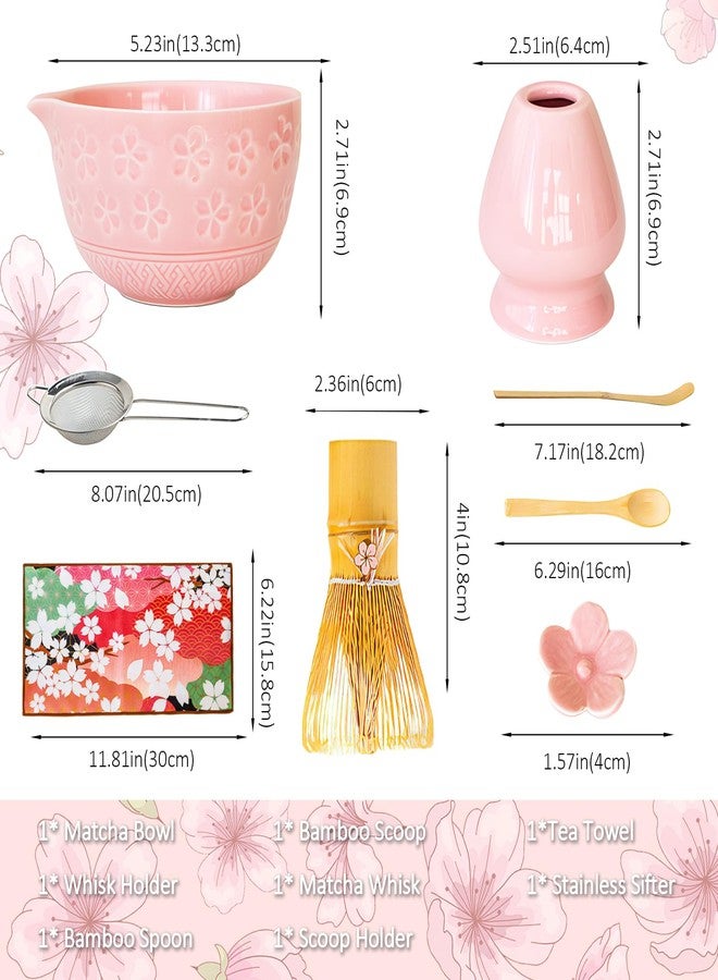 amusediy 8 Pcs Matcha Whisk Set: Pink Matcha Tea Set Includes Ceramic Bowl, Whisk and Holder, Bamboo Scoop, Scoop Rest, Sifter and Tea Towel - Matcha Making Kit for Matcha Lovers - Image 2