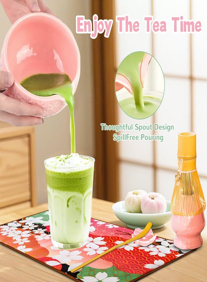 amusediy 8 Pcs Matcha Whisk Set: Pink Matcha Tea Set Includes Ceramic Bowl, Whisk and Holder, Bamboo Scoop, Scoop Rest, Sifter and Tea Towel - Matcha Making Kit for Matcha Lovers - Image 4