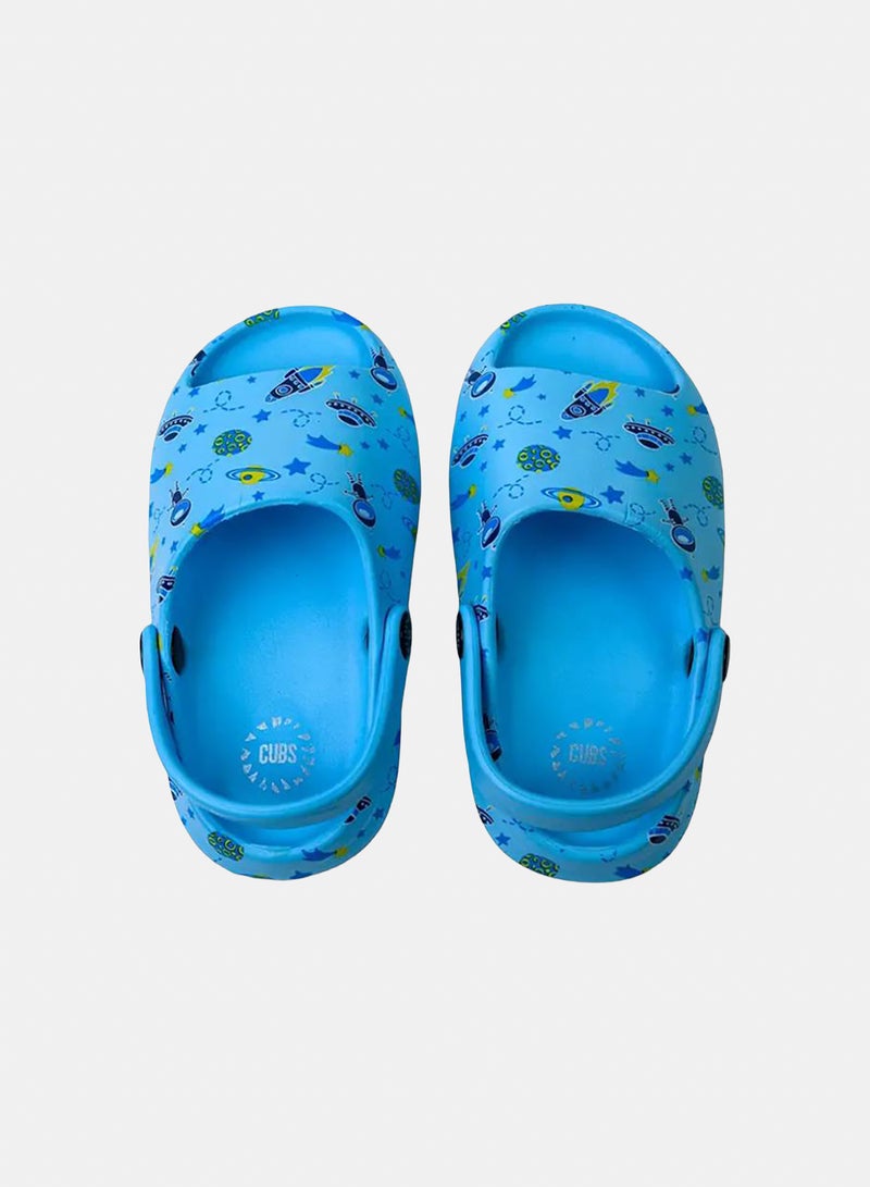 CUBS Boys Rubber Sandals – Baby Blue with Outer Space Print - Image 1