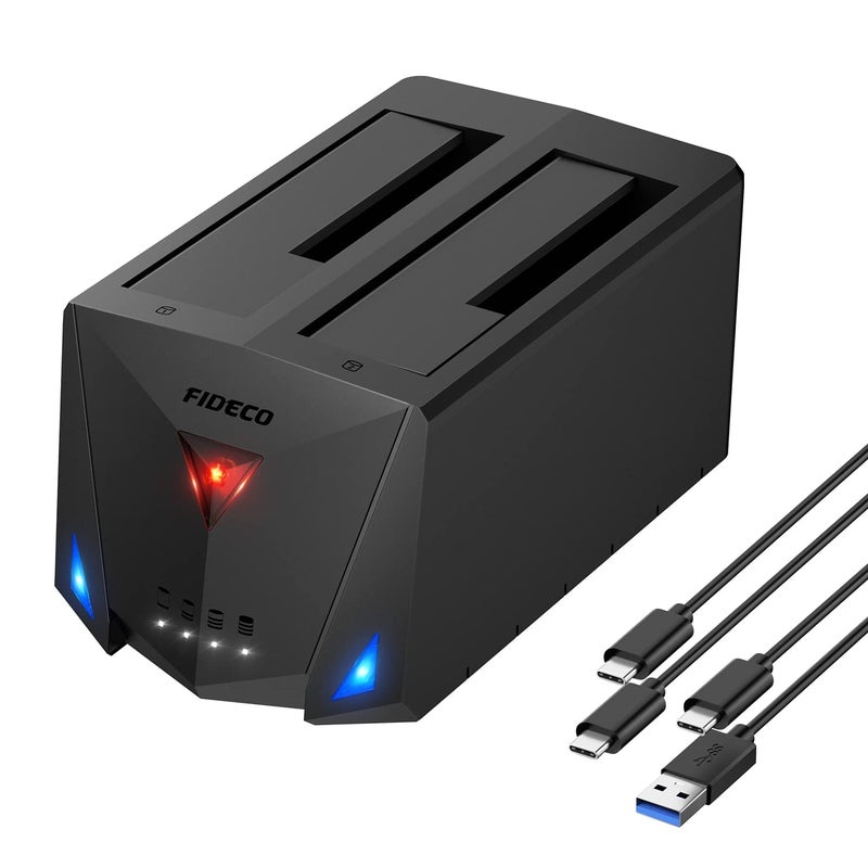 ETZIN FIDECO Hard Drive Docking Station for 2.5 and 3.5 Inch SATA I/II/III HDD or SSD - Dual Bay with USB 3.0, USB A to C and C to C Cables - Supports Offline Clone - Image 1